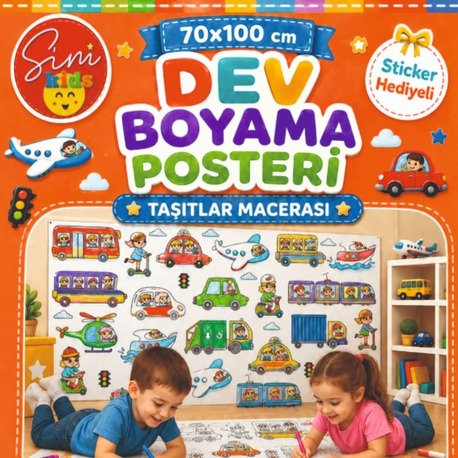 Dev Boyama Posteri – Eğlenceli Tatil Aktiviteleri üstelik Sticker Hediyeli ! Taşıtlar Tema