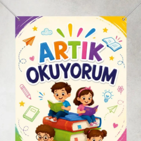Artık Okuyorum Hatıra Fotoğraf Panosu Branda Afiş - Boyut Seçenekleri ile