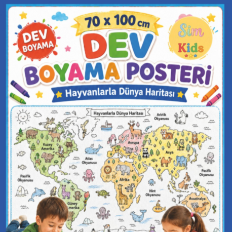 Dev Boyama Posteri–Eğlenceli Tatil Aktiviteleri Sticker Hediyeli ! Dünya Haritası Tema