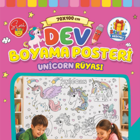 Dev Boyama Posteri–Eğlenceli Tatil Aktiviteleri Sticker Hediyeli ! Unicorn Tema