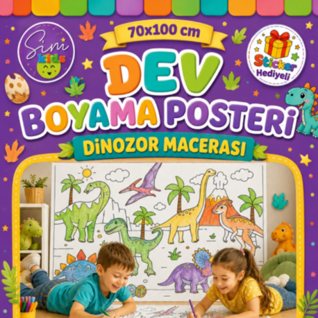 Dev Boyama Posteri–Eğlenceli Tatil Aktiviteleri Sticker Hediyeli ! Dinozor Tema