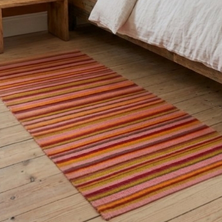 Pembe Çizgili El Dokuma Yün Kilim (Pink Striped Hand-woven Wool Kilim Rug)