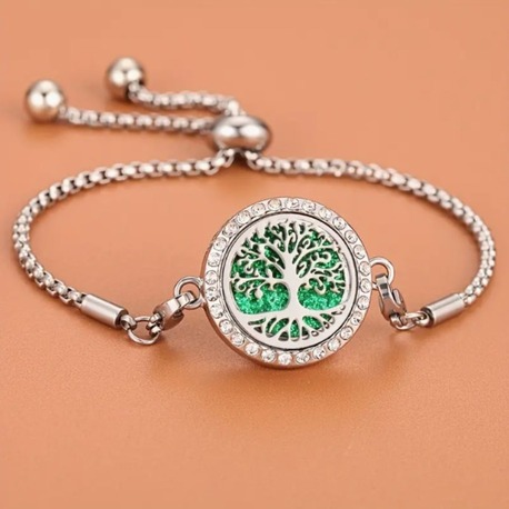 Hayat Ağacı Aromaterapi Bileklik- Silver Kayış- Simli Keçe-Zirkon Taşlı Tasarım