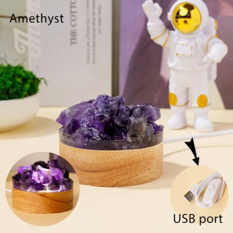 Ametist Taşlı Gece Lambası Usb Girişli