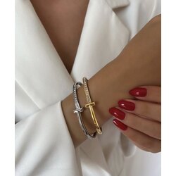 Tiffany Taş Detaylı Kelepçe (Gold- Gümüş )