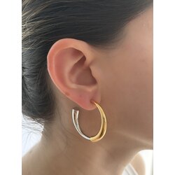 Gold Gümüş Çift Renk Halka Küpe