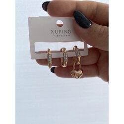 3’lü Kalp Detay Set Küpe Rose Renk