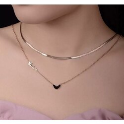 Kalpli Love 2’li İtalyan Zincirli Kolye Rose Renk