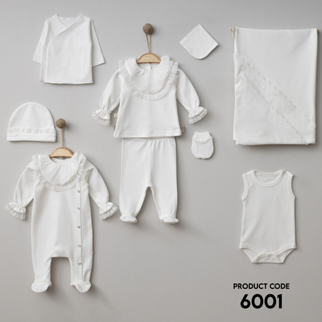 Pugi Baby Brodeli Krem 10 lu set hastane çıkışı
