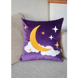 Crescent Moon Kadife Punch Kırlent Kılıfı -  Mor