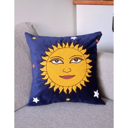 Hello Sunshine Kadife Punch Kırlent Kılıfı - Lacivert