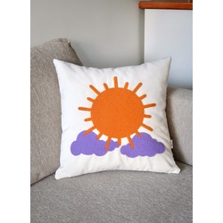 Sun Burst Kadife Punch Kırlent Kılıfı - Beyaz
