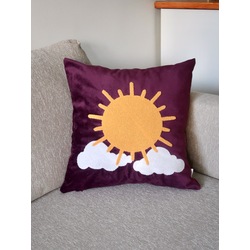 Sun Burst Kadife Punch Kırlent Kılıfı - Mürdüm