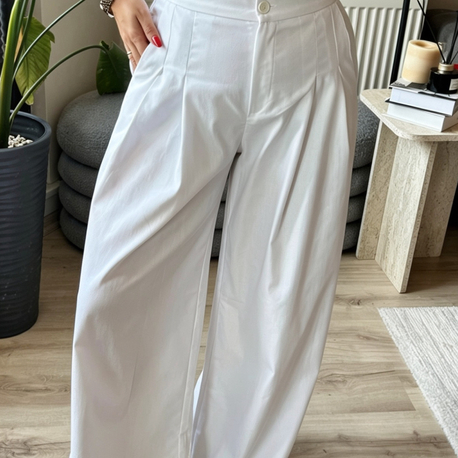 Beyaz Bol Paça Pantalon 