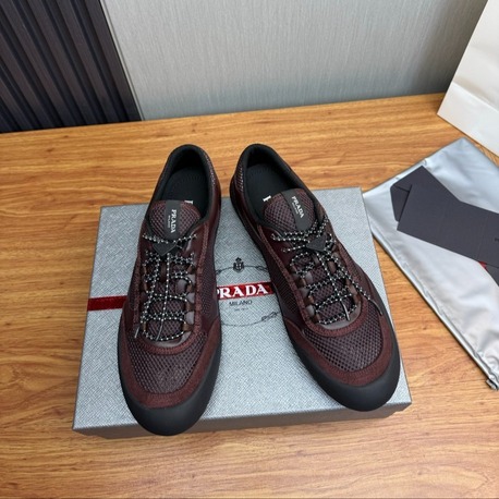 Prada Speedrock Deri ve File Spor Ayakkabı Bordo 39-45