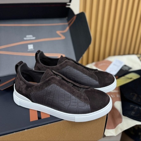 Zegna Brown Crocodile Leather Triple Stitch SECONDSKIN 38-46