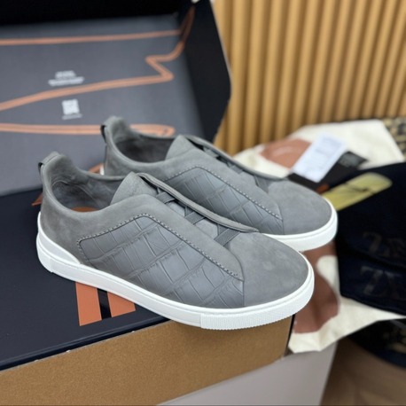 Zegna Grey Crocodile Leather Triple Stitch SECONDSKIN 38-46