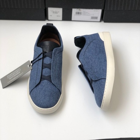 Zegna Triple Stitch Dark Teal Blue Cotton Linen and Leather 39-45
