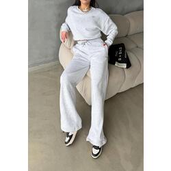 Alo Yoga Kısa Sweatshirt ve Geniş Kesim Eşofman Takımı Gri
