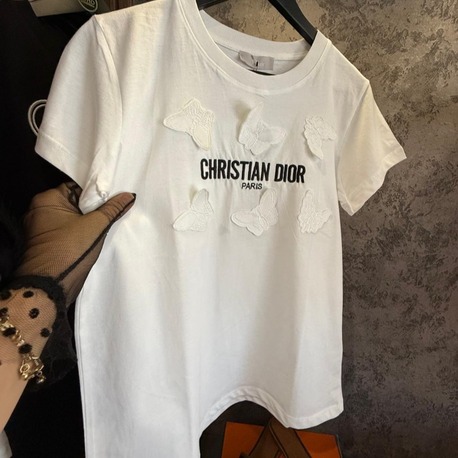 CHRISTIAN DIOR siyah beyaz kelebek detaylı tshirt