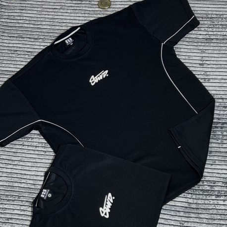 Premium Şerit Detaylı Siyah T-Shirt