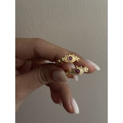 Pembe Taşlı Antik Pirinç Yüzük (ayarlanabilir)