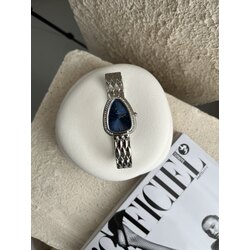 Trian gümüş renk mavi kadran taşlı metal saat