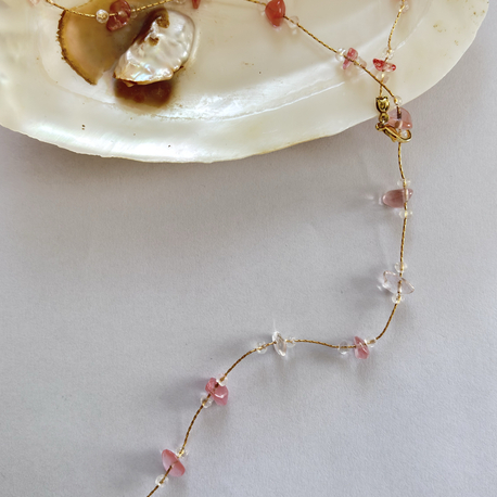 Pembe kuvars Y kolye