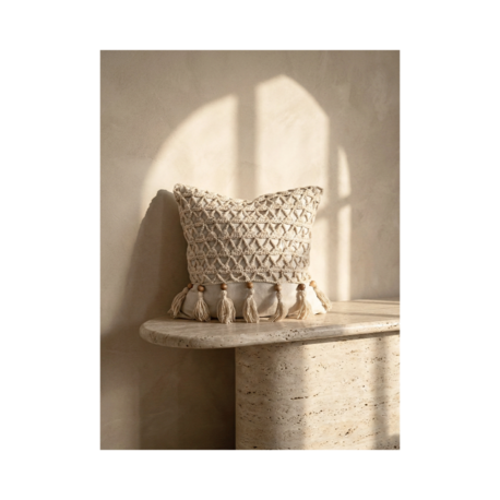 Mini Macrame Lumbar | Krem Tığ İşi Yastık Kılıfı