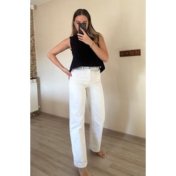 Beyaz Geniş Paça Denim Pantolon