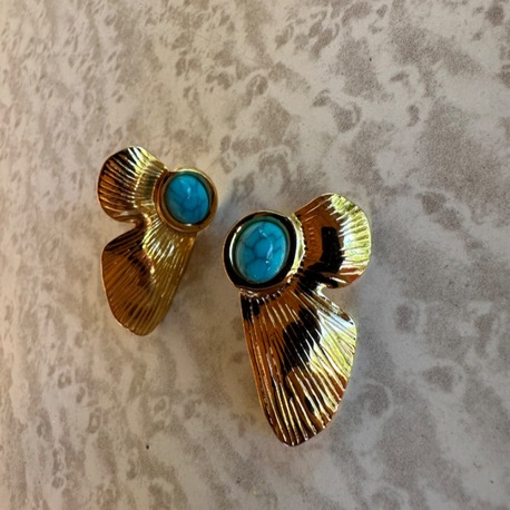 Çelik gold mavi taşlı küpe