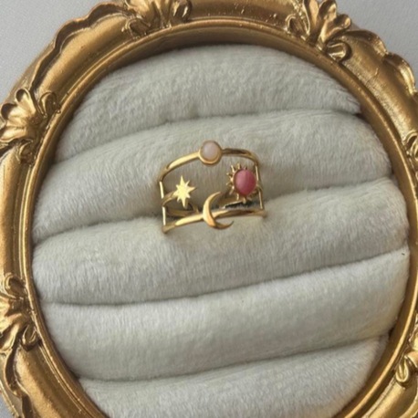 Pembe taşlı ayarlanabilir çelik gold yüzük