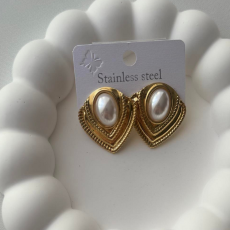 Çelik incili gold küpe
