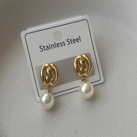 Çelik gold inci sallantılı küpe
