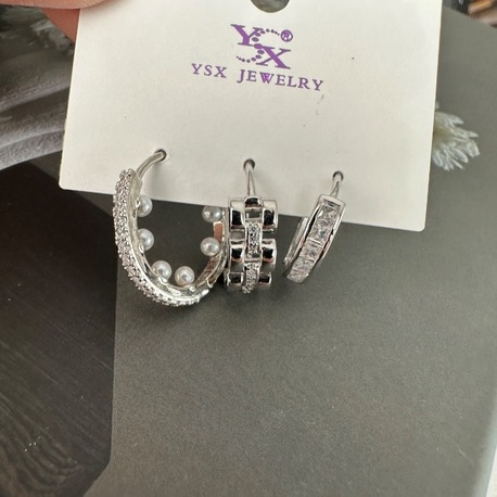 Ysx Vip silver renkte 3 lü küpe seti