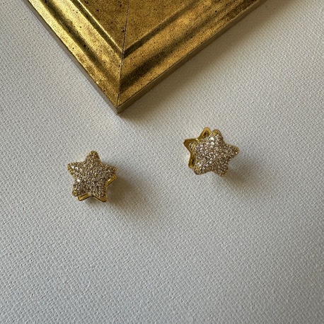 Çelik 2 taraflı gold Yıldız Desen Mini Küpe