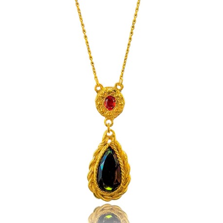 Odessa Yeşil Turmalin & Garnet Taşlı Kolye