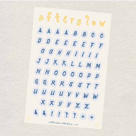 afterglow alfabe sticker sheet