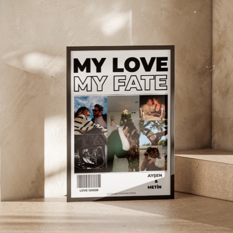 My Love My Fate" 4'lü Fotoğraf Kolajlı & İsimli Modern Poster Tasarımı
