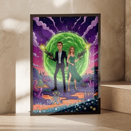 Kişiye Özel Rick and Morty Tarzı Çizim Portre | Yaratıcı Çift Hediyesi