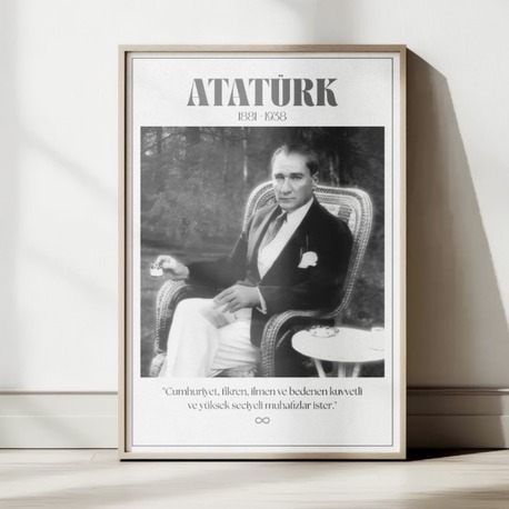 Atatürk Hasır Koltukta Nostaljik Tablo | "Cumhuriyet Muhafızları" Sözlü Poster