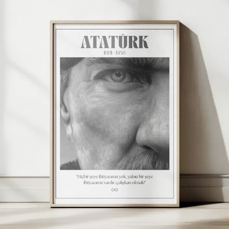 Atatürk Yakın Çekim Detaylı Portre | "Çalışkan Olmak" Sözlü Motivasyon Tablosu