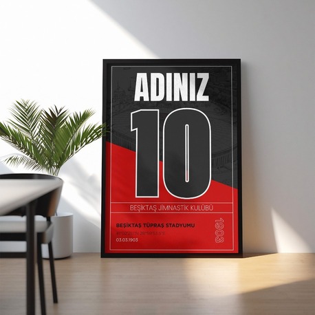 Beşiktaş İsimli Forma Tasarımı Posteri | Kişiselleştirilmiş Kara Kartal Hediyesi