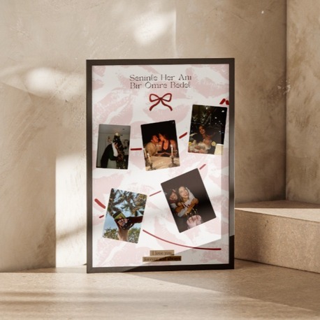 Seninle Her An" Öpücük Temalı Polaroid Kolaj Poster | Eğlenceli Tasarım