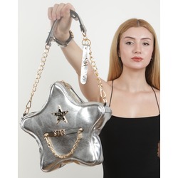 GRİ PARLAK SUNİ DERİ YILDIZ ÇANTA ALL STAR SET