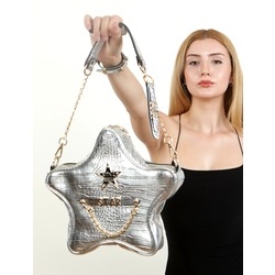 GÜMÜŞ KROKO SUNİ DERİ YILDIZ ÇANTA  ALL STAR SET