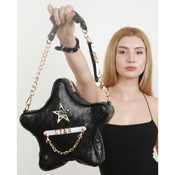 SİYAH YILAN SUNİ DERİ YILDIZ ÇANTA  ALL STAR SET