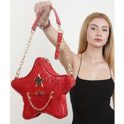 KIRMIZI YILAN SUNİ DERİ YILDIZ ÇANTA  ALL STAR SET