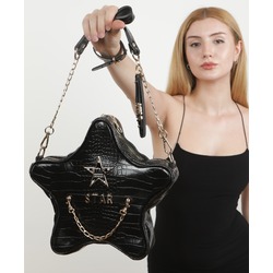 SİYAH KROKO SUNİ DERİ YILDIZ ÇANTA  ALL STAR SET