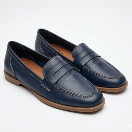 LACİVERT Hakiki Deri Loafer Babet